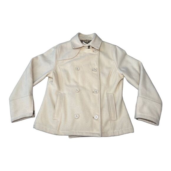 Woolrich Ivory Cream Wool Double Breasted Pea Coat, Size Small Fall Classic Coat - Picture 10 of 10